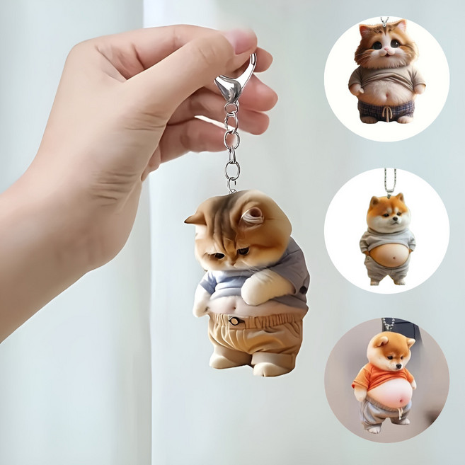 뚱냥이 시바견 아크릴 키링 병맛 웃긴 쓸데없는 친구 선물 에어팟키링 강아지 고양이 열쇠고리 키링, 당당한 비만 시바견, 당당한 비만 시바견