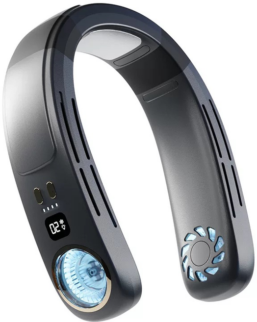 무선 휴대용 아이스팩 급속냉각 넥밴드 선풍기 BLDC 대용량4000mAh, 블랙