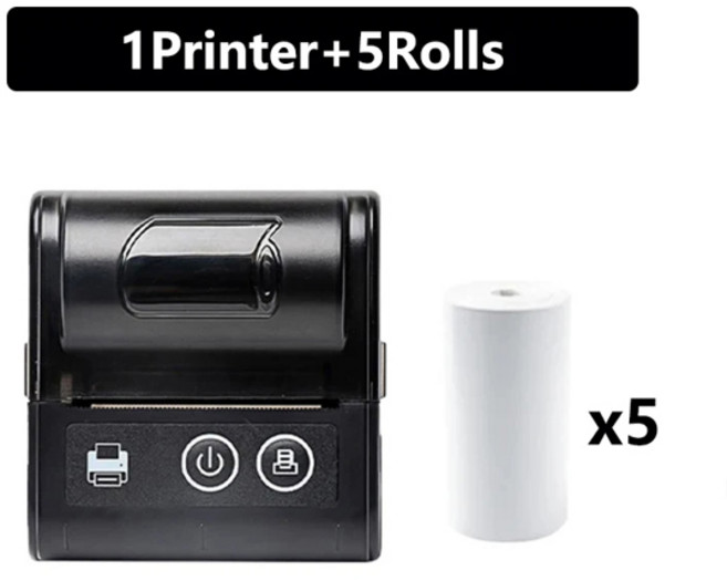 미니 포켓 열전사 영수증 프린터 모바일 휴대용 티켓 빌 무선 블루투스 USB 열전사 POS 프린터 PC 안드, 05 Black 5Rolls_02 미국 플러그, 1개