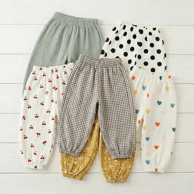 몽실이 거즈면 패턴 배기팬츠 쿨팬츠 몸빼바지 고쟁이 여름