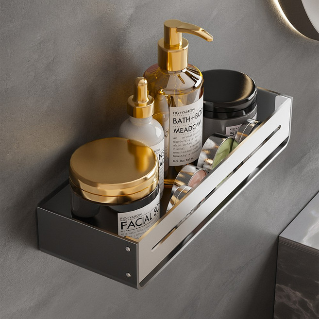 욕실 용품 선반 무타공 화장실 물빠짐 수납선반 접착식 세면대 화장품 정리대, 1개, 그레이