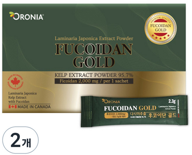 오로니아 후코이단 골드 30포 1개월분 고함량 다시마 추출 분말 스틱형 갈조류 캐나다산, 2개, 69g