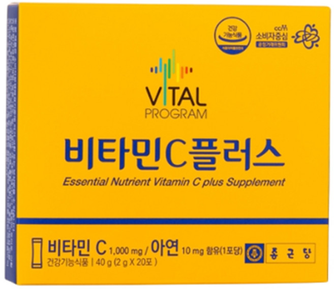 종근당 바이탈 프로그램 비타민C 플러스 1000mg 아연 20포, 20회분, 20개