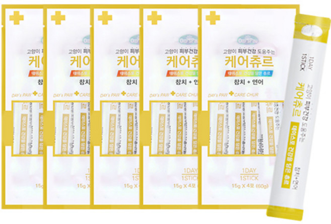데이스포 고양이 피부 모발건강 도움주는 케어스틱 15g, 단품, 5개