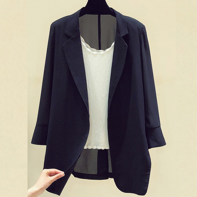 Izeriel 여성 화이트 쉬폰 블레이저 중장기 자켓 우아하고 가벼운 실루엣 봄여름용 캐주얼 루즈핏 얇은 아우터