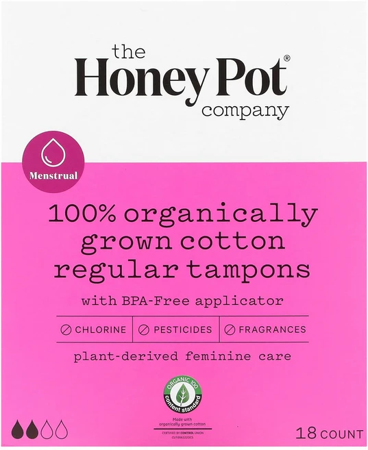 The Honey Pot Company 100% 유기농 재배 순면 탐폰 레귤러 18개, TheHoneyPotCompany100유기농재배순면탐폰 - 쿠팡