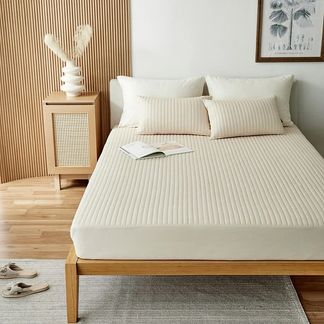 순면 60수 260가닥을 촘촘하게 짠 바이오 워싱 줄 누빔 침대커버 높은 매트리스 커버 - 쿠팡