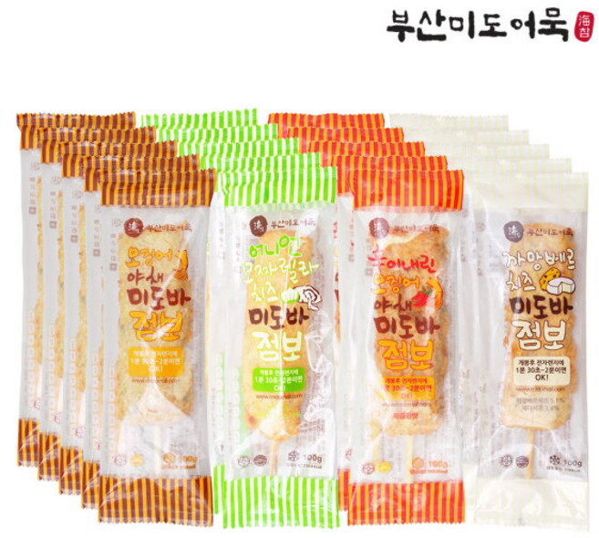 [미도어묵] [부산3대어묵] 미도바 점보 4종 20팩 세트, 100g, 20개