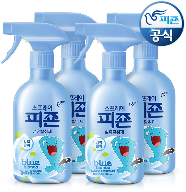 피죤 스프레이 섬유탈취제 블루비앙카 본품, 430ml, 4개