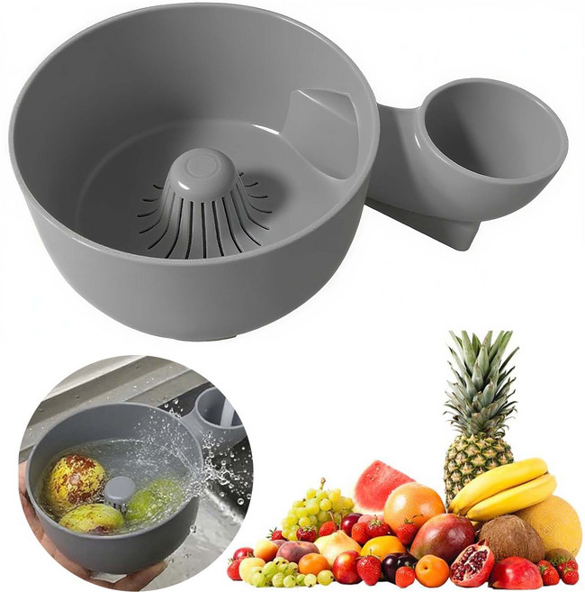 루이 과일야채세척바구니 휴대용 자동 3D 세척 효과 빠른 물빠짐 가정용 캠핑용, 그레이, 1개