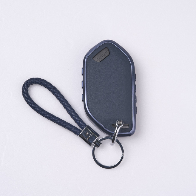 옳다스토어 기아 신형 가죽 메탈 키케이스, 7버튼, 네이비 세트