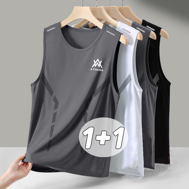 1+1 남자 아이스 나시 쿨링 티셔츠 여름 속건 민소매 티 빅사이즈 루즈핏 풀오버