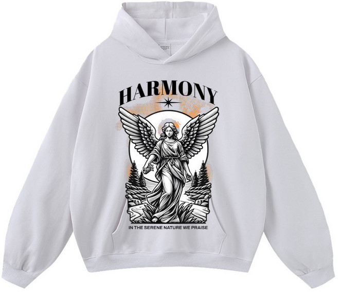 감성 빈티지 하모니 천사 후드티 자연 풍경 그래픽 오렌지 포인트 오버핏 후디