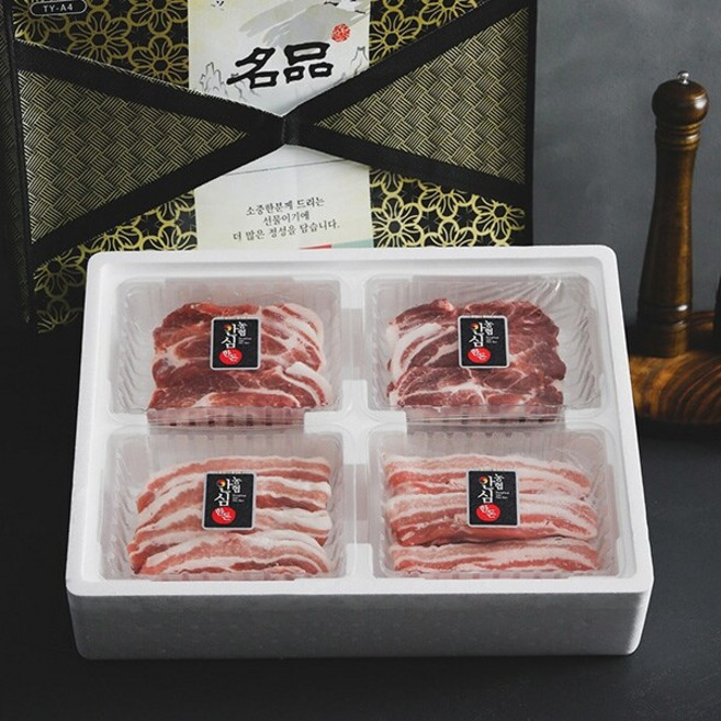 [농협안심한돈] 명품 한돈 돼지고기 선물세트 4호 2kg (삼겹살500gx2팩/목살500gx2팩), 1세트