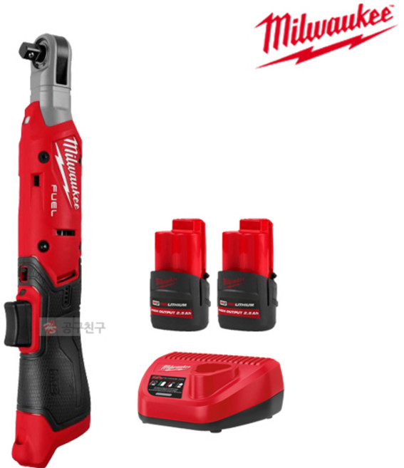 밀워키 M12 FIR38G2-252B 충전 라쳇 12V 2.5Ah 배터리 2팩 10mm (3/8) 엔빌 2세대 모듈형스위치 무선, 1개