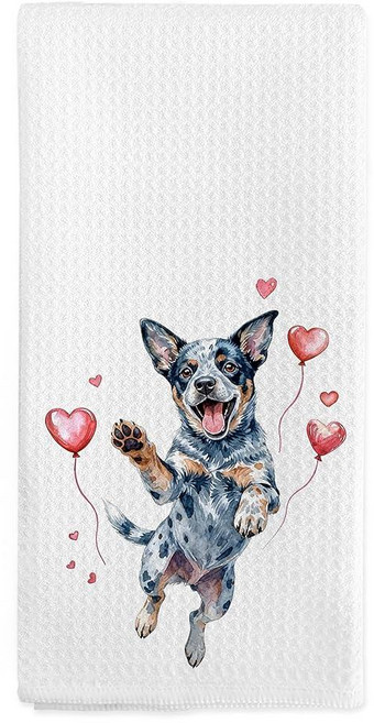 Nvucamd Valentines Funny Highland 웨스턴 소 키친 타월 선물 발렌타인 데이 웨스턴 소 애호가 주인 선물 욕실용 핸드 타월 농가 소 주방 접시 티, 블루 힐러