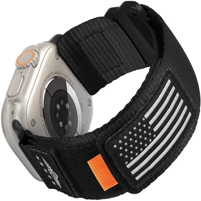 애플 워치 호환 나일론 울트라 국기 러기드 루프 시리즈 스트랩 스포츠 미국 49mm SE, 검정, 1개