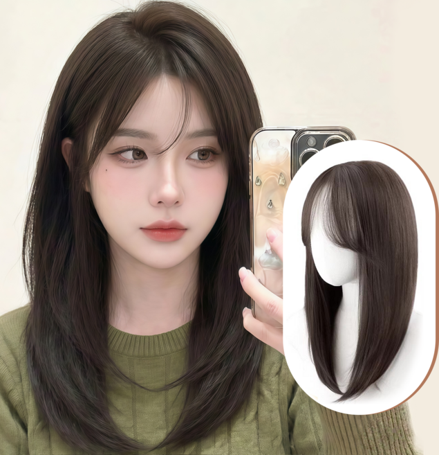 Leesheer 여성 부분가발 쇄골 미디움 단발 수제 데일리 부분가발, 1개, 멜란지블랙