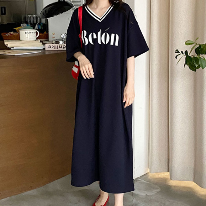반팔 브이넥원피스 빅사이즈 여성 롱원피스