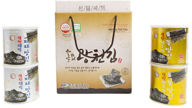 광천김 특선 6호(황토염돌김 2캔 해란파래맛김 2캔), 1세트