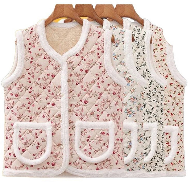 1+1 레트로 플라워 촌캉스 베스트 할머니 할매 엄마 학생 꽃무늬 김장조끼 보온 겨울 방한 빅사이즈 조끼
