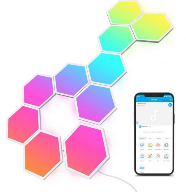고비 글라이드 헥사 조명 패널 RGBIC 헥사곤 LED 벽 조명 음악 동기화 기능이 있는 Wi-Fi 스마트 홈 크리에이티브 벽 조명 알렉사 구글 어시스턴트와 협력하여 실내 게임, 10 panels