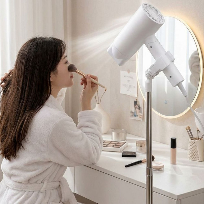 드라이기 거치대 핸즈프리 높이조절 스탠드, 1개, 화이트