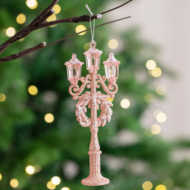 [데코봉봉] 핑크 가로등 오너먼트 트리장식 트리오너먼트 크리스마스오브제 크리스마스소품 트리소품 크리스마스장식소품, 1개