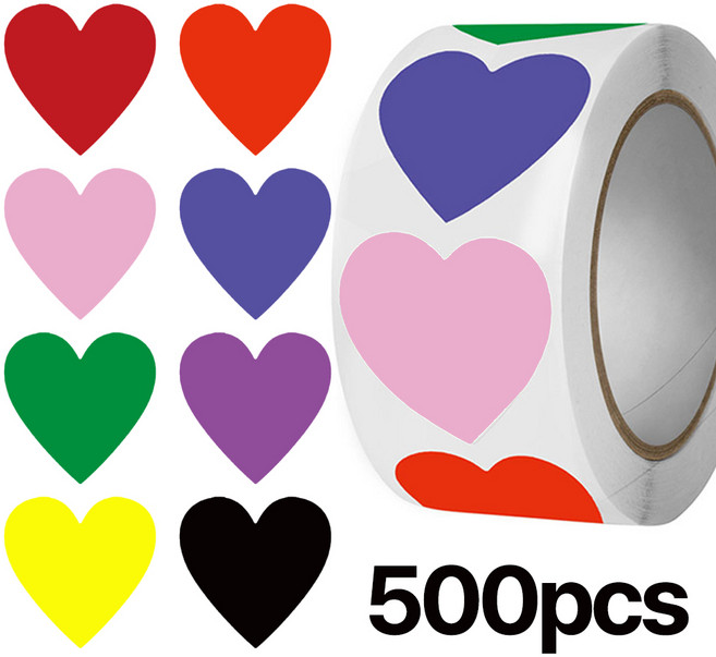 디심플 재물운 하트스티커, 혼합 색상(500pcs 1롤)