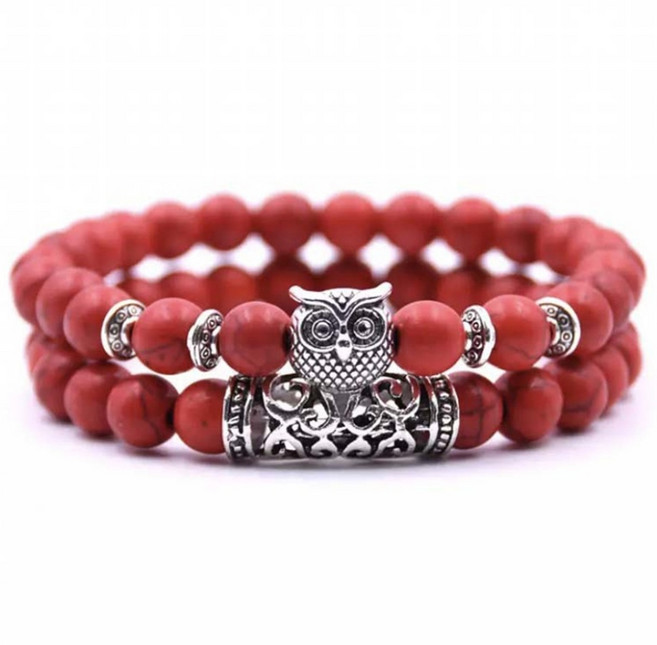 오누이디스플레이 부엉이 소원성취 두줄 레이어드 원석 행운팔찌 세트