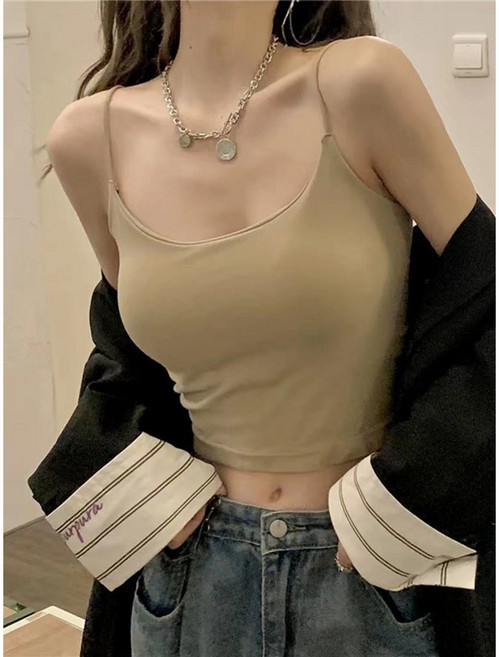 辣妹冰絲吊帶背心女 帶胸墊美背抹胸 內搭外穿短款打底內衣 夏季必備