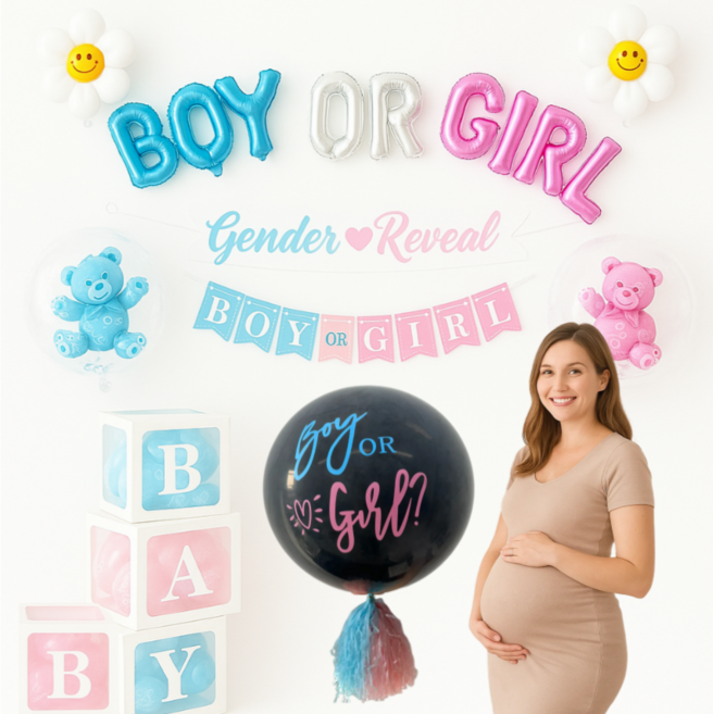 캄컴퍼니 젠더리빌 풍선 베이비샤워 파티 성별공개, 1세트, 프리미엄 풀패키지 올인원