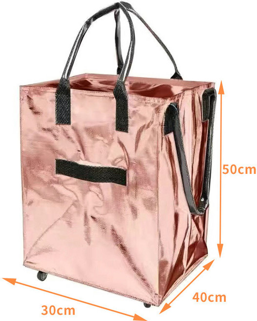 바퀴 쇼핑백 바퀴달린 대용량 가방 롤링 대형 장바구니, 1개, E_로즈골드뚜껑+저소음바퀴+보온50x40x30