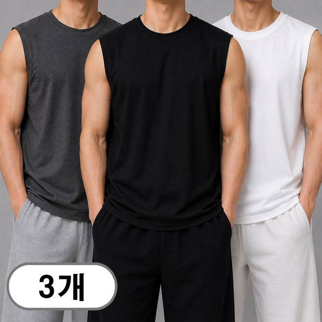 차쿠 2+1 면 100% 남성 여름 오버핏 나시티 머슬핏 시원한 민소매