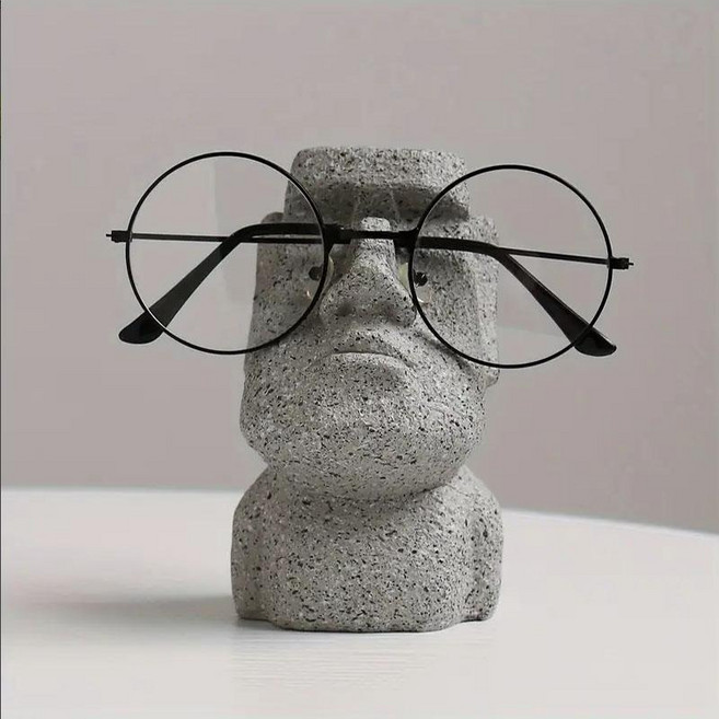 유니크한 디자인 모아이 석상 스탠드 안경 거치대, 1개, 딥그레이