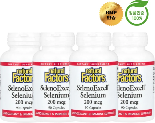 네츄럴팩터스 SelenoExcell 셀레늄 200mcg 캡슐 90정, 4팩 - 쿠팡