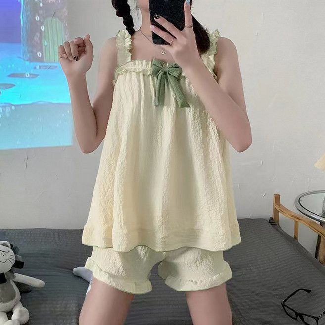 셀럽당 여성 잠옷 세트 여름 빅사이즈 캐주얼 나시 반바지 러블리 스위트 투피스 S02630