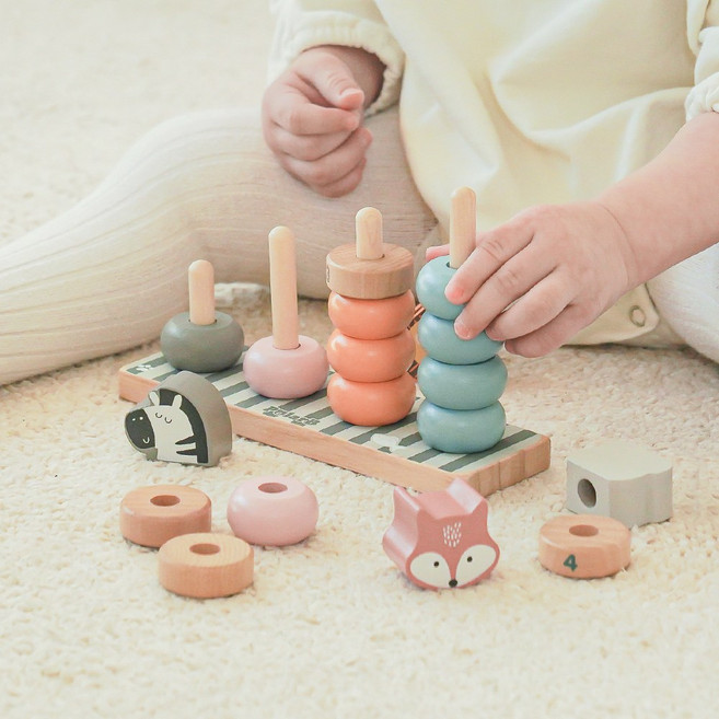 폴라비 원목 동물 링쌓기놀이 장난감, 1개