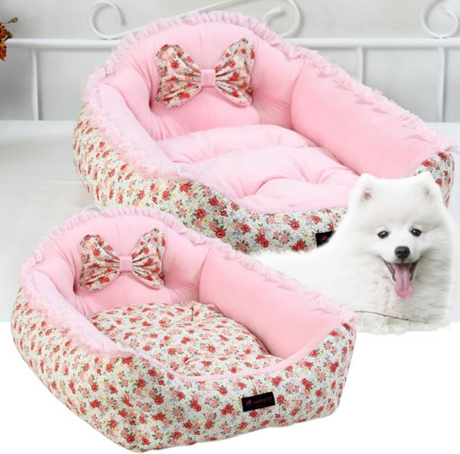 오로라펫 침대 하우스 핑크 로즈 중형 애견 강아지 반려 매트 소파 극세사 고양이 쿠션, 1개