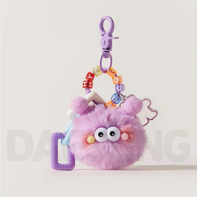 듀오라이프 폼폼 키링 백참 커플 에어팟키링 핸드폰 가방 자동차 열쇠 키체인, 1개, 바이올렛