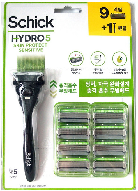 쉬크 하이드로5 스킨프로텍트 센서티브 면도기, 1개, 핸들1 + 날9