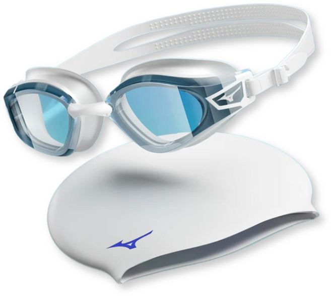 미즈노 성인 수경 수모 세트 안티포그 MW ED, 1개, 화이트