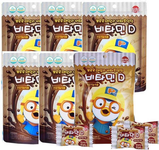 뽀로로 데일리 비타츄잉정 비타민D 초코맛, 15정, 6개