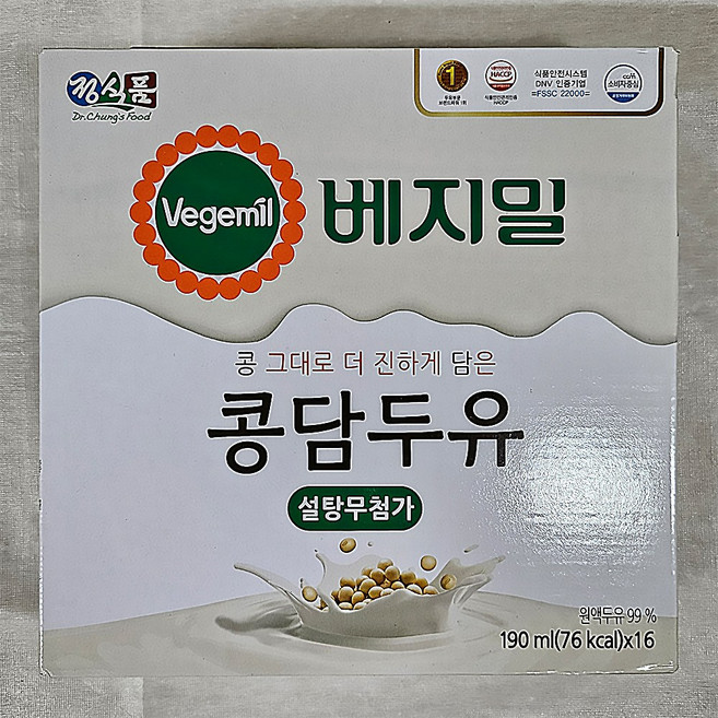 정식품 베지밀 무가당 콩담두유, 64개, 190ml