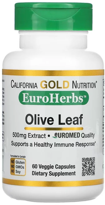 CGN 캘리포니아골드뉴트리션 올리브 잎 추출물 500mg 60 정 베지 캡슐 유로 허브 Olive Leaf Extract Euro Herbs, 1개, 60정 - 쿠팡