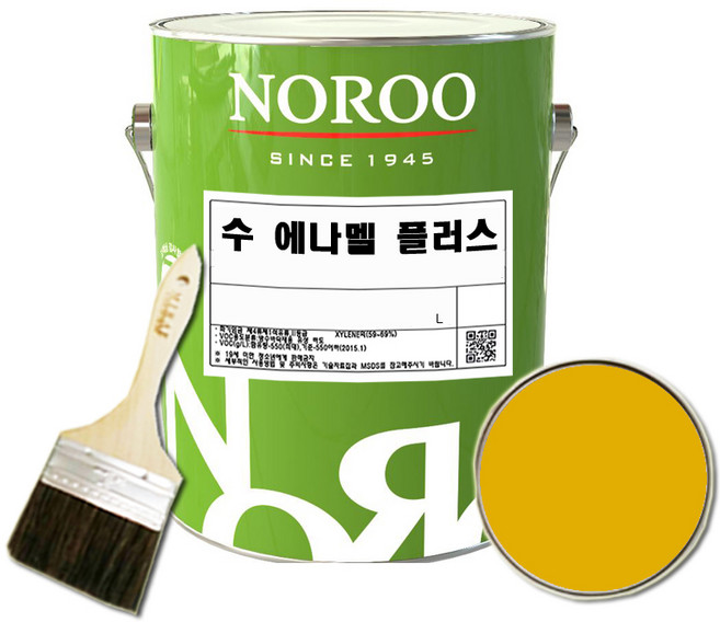 노루페인트 수 에나멜 철재 목재 페인트 기존색상 + 붓세트, 유광 노란색, 1개, 1L