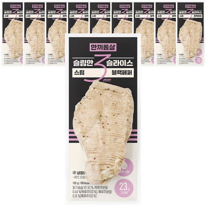 한끼통살 슬림한 3mm 슬라이스 닭가슴살 스팀 블랙페퍼 10개입, 10개, 100g