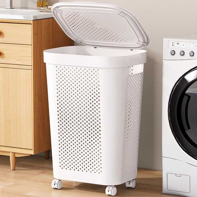 구디푸디 대용량 이동식 세탁바구니 빨래바구니, 화이트