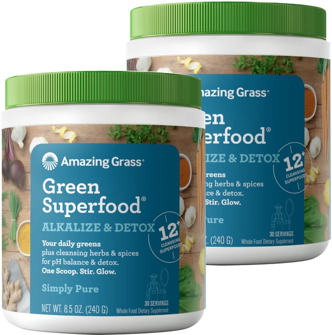 어메이징그라스 그린 슈퍼푸드 알카라이즈 & 디톡스 드링크 파우더, 240g, 2개 - 쿠팡