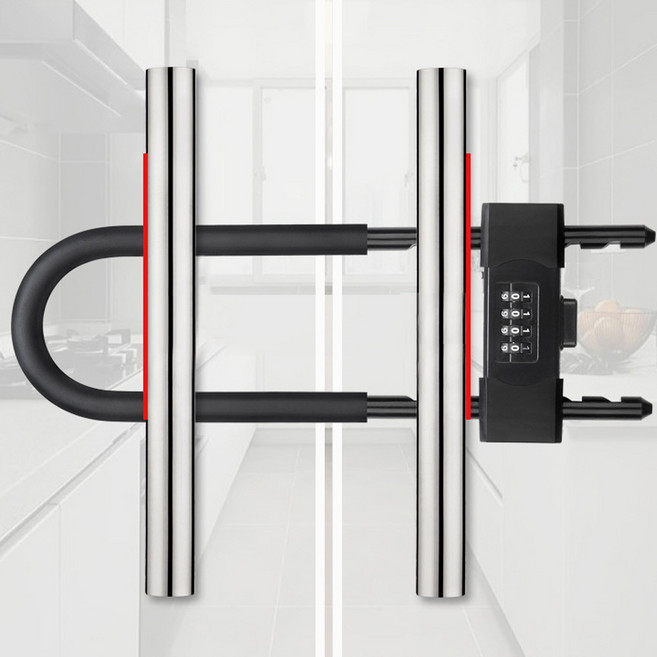 아띠꼴로 유리문 손잡이 U 자물쇠 대문 강화도어 열쇠 현관문, 1개, 대형42cm